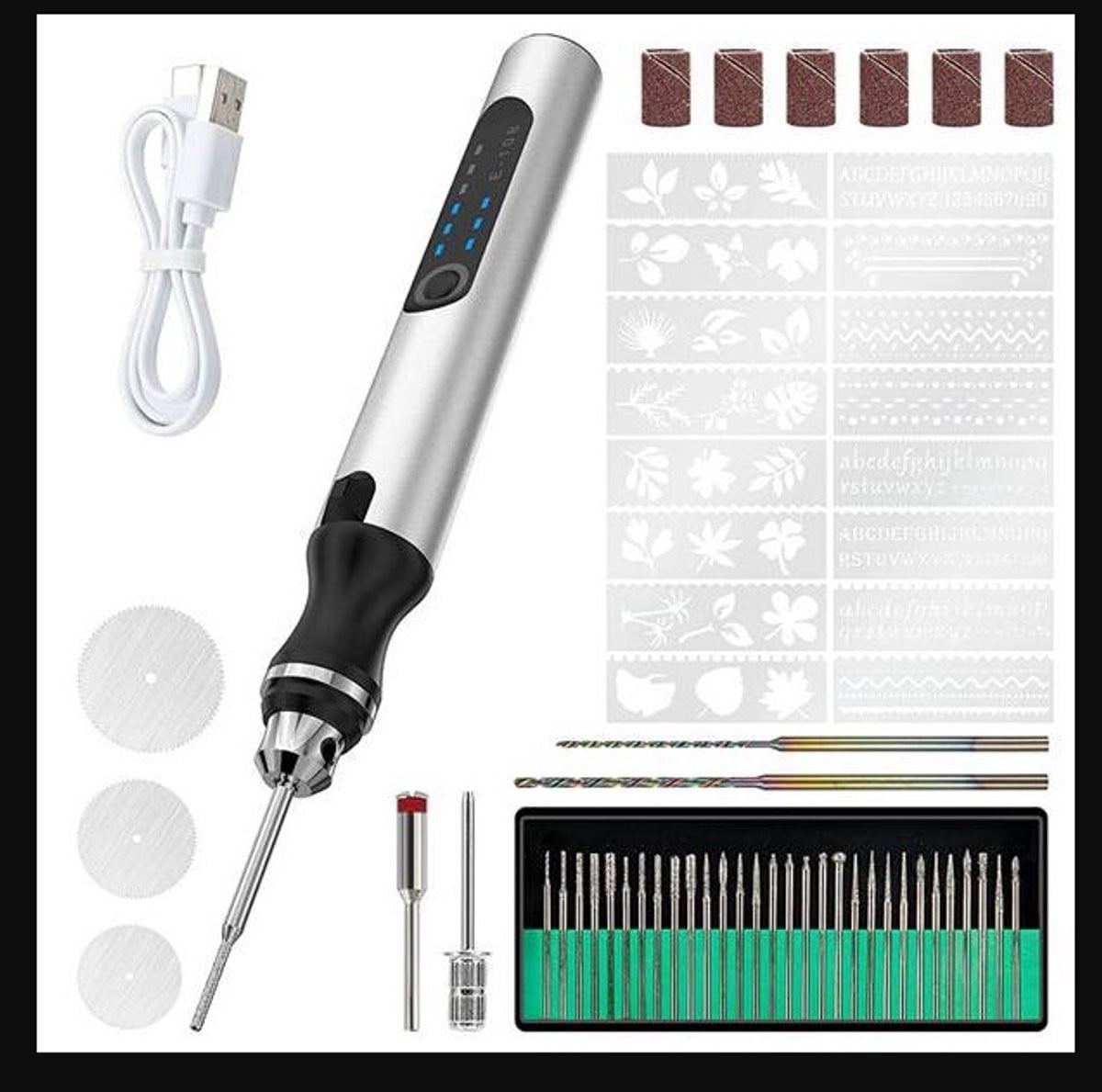 Zilveren draadloze capacitieve graveerpen, oplaadbaar via USB