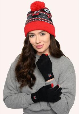 Women's Disney Adult Minnie Mouse Knit Beanie Hat & Texting Gloves Red Gray 2-Pc Set by Disney in Red