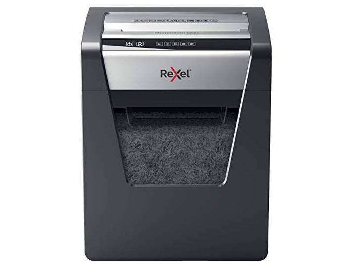 Rexel Aktenvernichter Momentum M510 CH, Sicherheitsstufe P5, Mikroschnitt, 10 Blatt Kapazität, 23L Abfallbehälter, mit Schweizer Netzstecker, Schwarz, 2104575CH