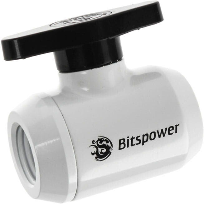 Bitspower Absperrhahn 2x IG 1/4 Zoll, schwarzer Griff - White