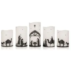 ELAMBIA 5 LED-Kerzen Krippenszene inkl. FB & Timer Höhe 15, 12,5 & 10cm