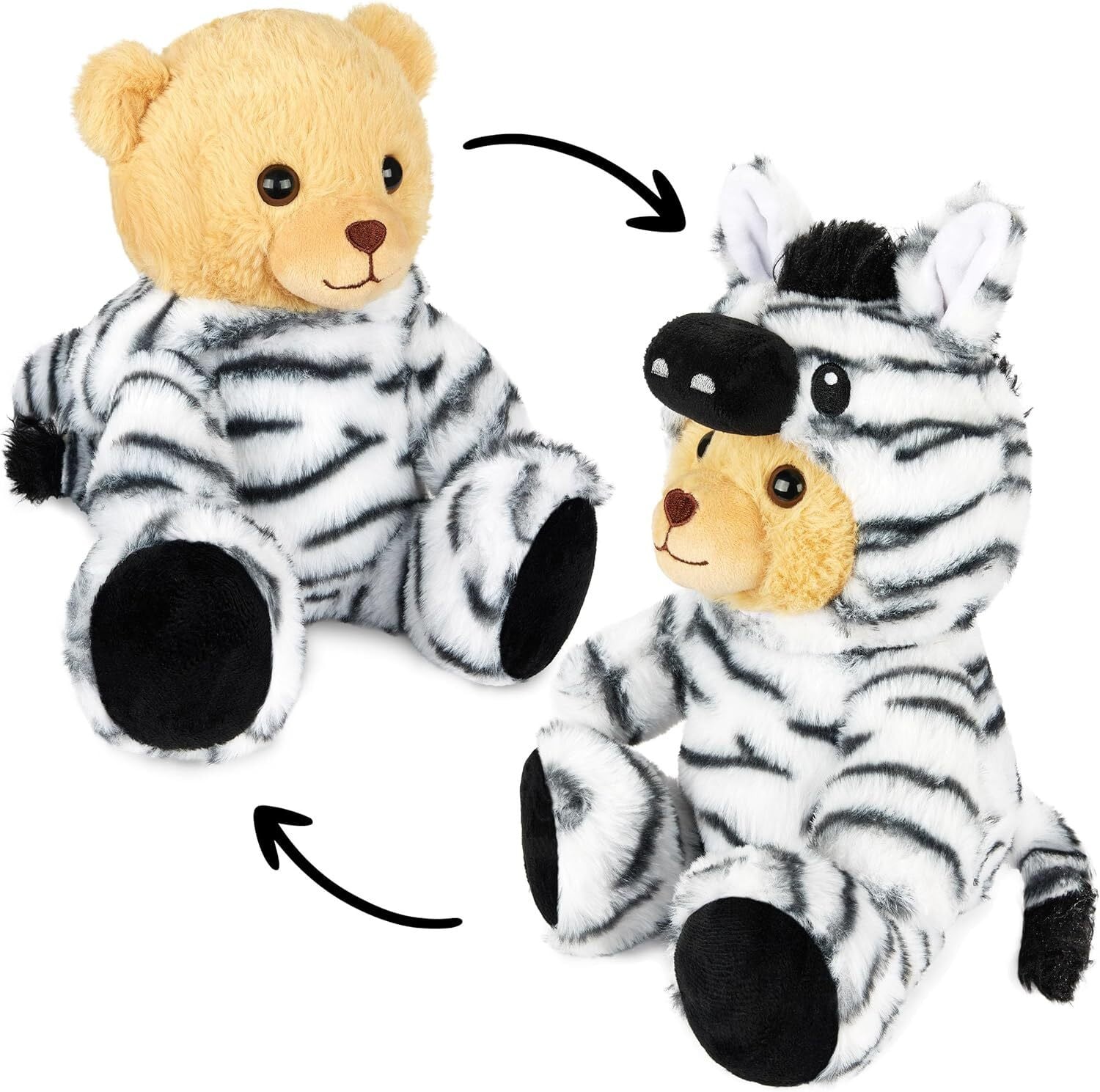 BRUBIES Teddy Zebra knuffelbeer in zebra-kostuum met capuchon, zwart en wit, 25 cm