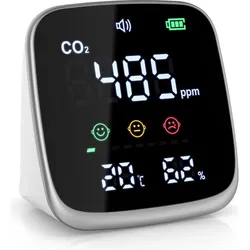 Brandson CO2 Messgerät 400–5000 ppm, Temperatur, Luftfeuchtigkeit, LED-Farbdisplay, Alarm, USB-C, Thermometer + Hygrometer, Weiss