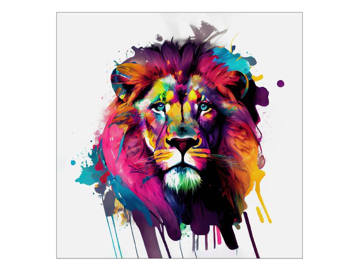 Tableau verre Colorful Lion Head type D Verre flotté Bleu/Mauve/Orange 50 x 50 x 1cm