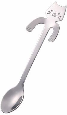 Combo Retail Shop Mini Cute Cat Coffee Spoon Stainless Steel Teaspoon Dessert Snack Scoop Ice Cream Milk Children Spoons Tableware Kitchen Tools sliver
