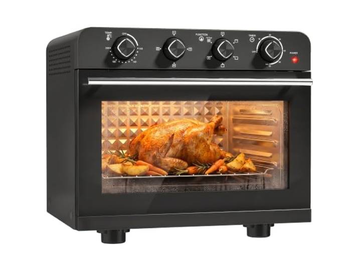 HOMCOM Heißluftfritteuse 36 Liter Mini Backofen mit Umluft, Backblech, Rost Temperaturregler, Frittierkorb, Innenbeleuchtung, Drehspieß, 1800 W Airfryer aus Stahl mit Timer, Spülmaschinenfest