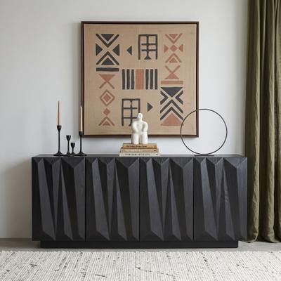 60 Inch Mid Century Sideboard Buffet Cabinet with Geometric 3D Doors and Fixed Shelves by GDFStudio