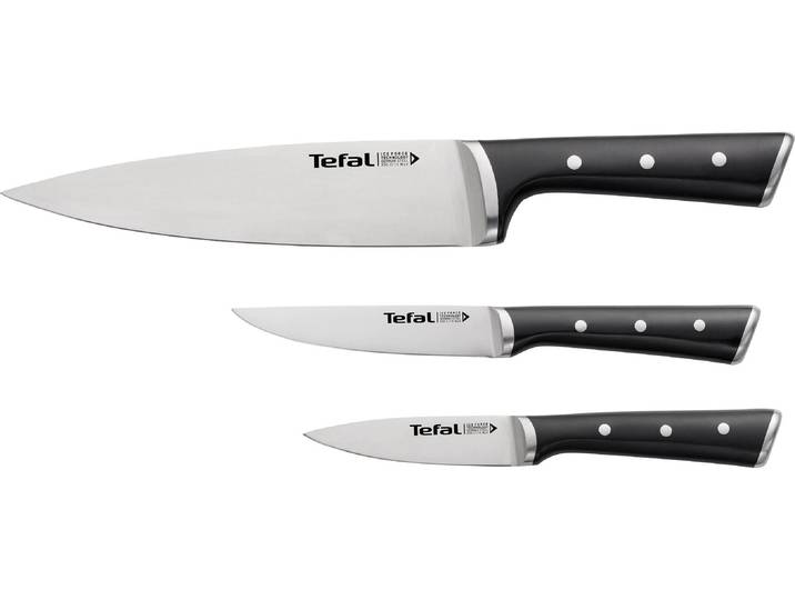 Messer-Set TEFAL Ice Force 3-teilig , schwarz, Edelstahl, Kochmesser-Sets, Messer-Set