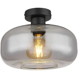 LED Deckenlampe Deckenleuchte Wohnzimmerleuchte Esszimmerlampe, Retro Metall schwarz Glas rauch, 4W 320lm warmweiß, DxH 28x20,5cm