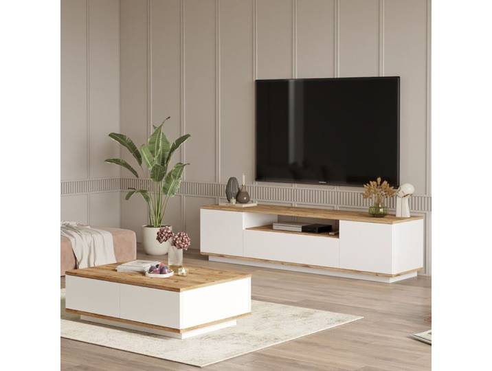 Ensemble Meubles de Salon Nepi Dmora en Bois Mélaminé Chêne Brun Noeuds