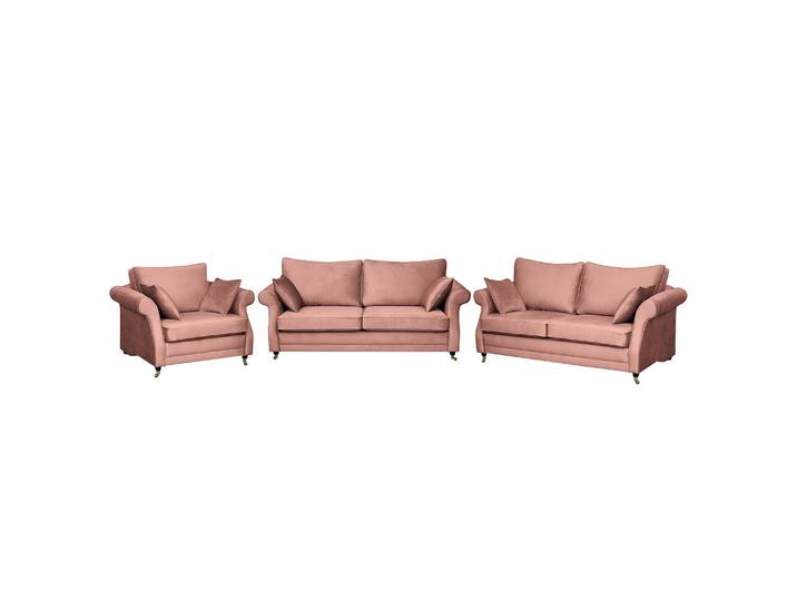 Polstergarnitur Killara 3-2-1 Pink/Mauve Samt 230 x 70 x 95cm Glamour