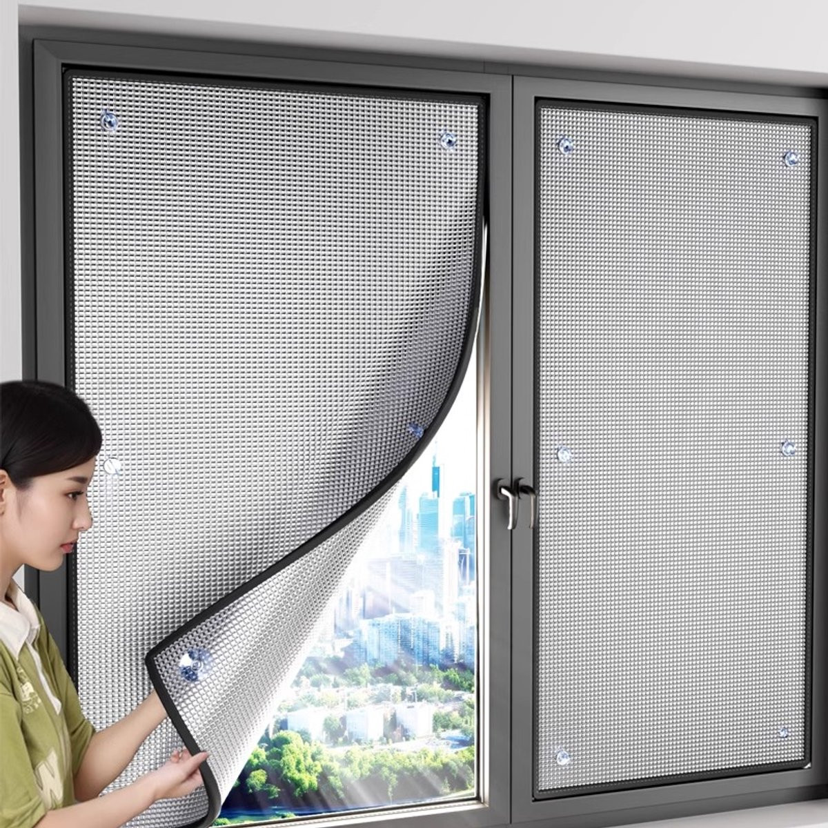 Zwarte reflecterende aluminium warmte-isolatiefolie voor ramen, serres en kantoren, 50 x 100 cm