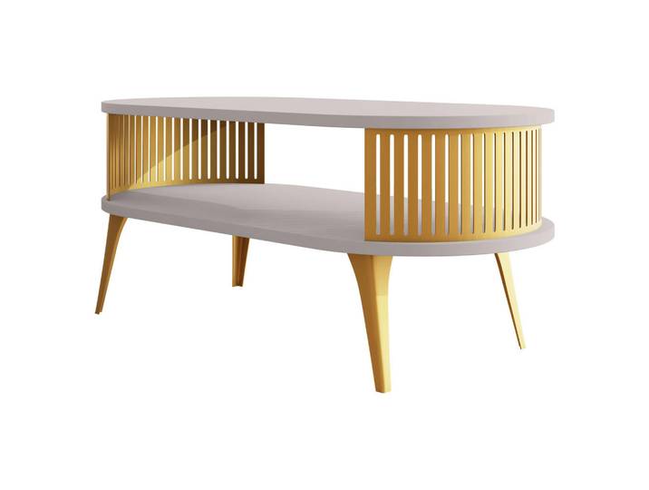 Mirjan24 Couchsitch Roenni Oval Gold, Kaschmir, Metall, Oval,Oval, 50x44x100 cm, Wohnzimmer, Wohnzimmertische, Couchtische