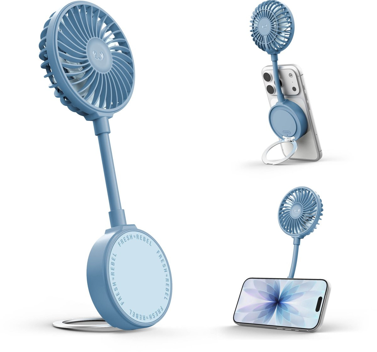 Fresh 'n Rebel Magnetic Fan Magnetische Ventilator voor Telefoon met Standaard - Bubbly Blue