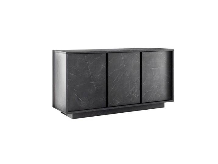 PIRALIA - Buffet 3 Portes Aspect Marbre Gris Anthracite