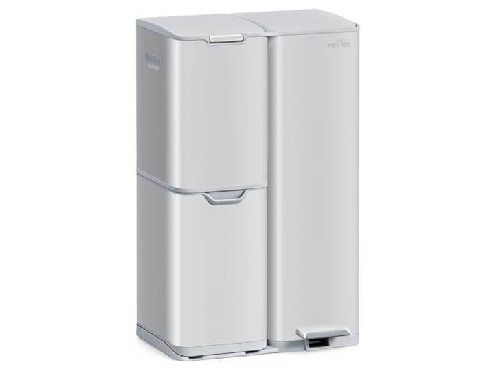mVm Mülleimer Küche,60 Liter Treteimer,3 Fächer, Mülltrennsystem, Abfalleimer Küche mit Inneneimer aus Kunststoff,Metall,Klappdeckel, Softclose, Luftdicht