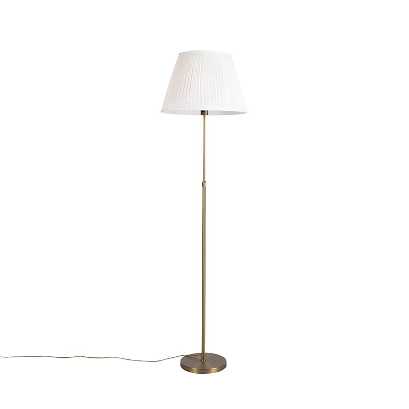 Qazqa Vloerlamp brons met crème plisse kap