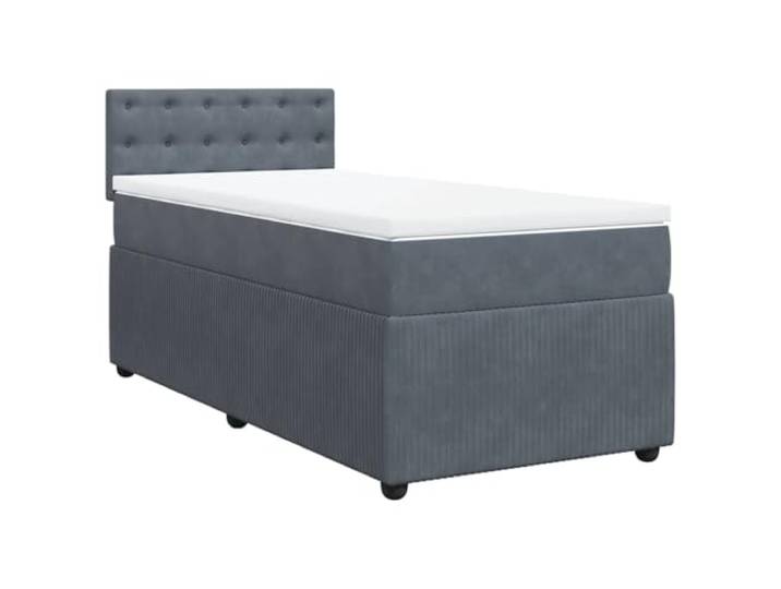 PUGYNBK Boxspringbett aus Samt, dunkelgrau, 100 x 200 cm Taschenfedern, waschbarer Matratzenschoner, Lattenrost, atmungsaktive Unterstützung