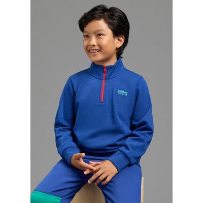 Sweatshirt SCOUT "Troyer, Zip-Sweatshirt - NEU von SCOUT", Jungen, Gr. 152/158, blau (marine), angeraute Sweatware, Obermaterial: 100% Baumwolle, unifarben, Basic hüftlang, Rippbündchen, Sweatshirts Sweatshirt, Troyer-Sweatshirt mit kontrastfarbigen...