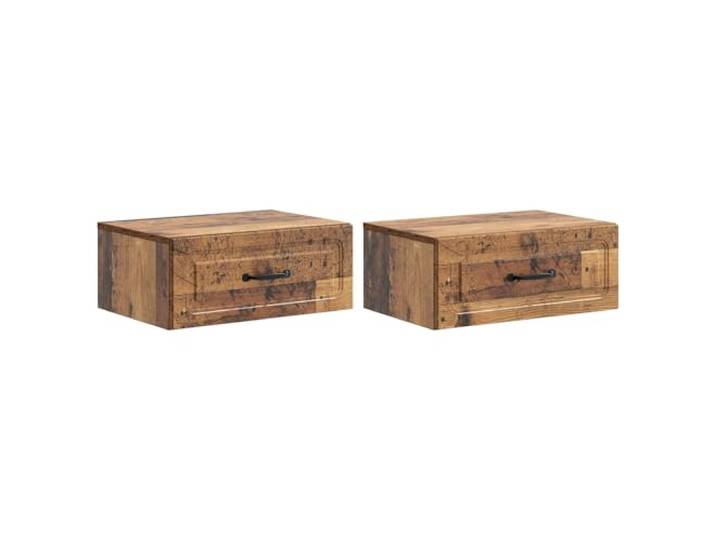 KUTYWEXFM Wandnachttisch 2er Set Altholz 49x34,5x20 cm Platzsparende Hängeschränke fürs Schlafzimmer mit je 2 Schubladen bieten geordneten Stauraum für Buch und Brille.
