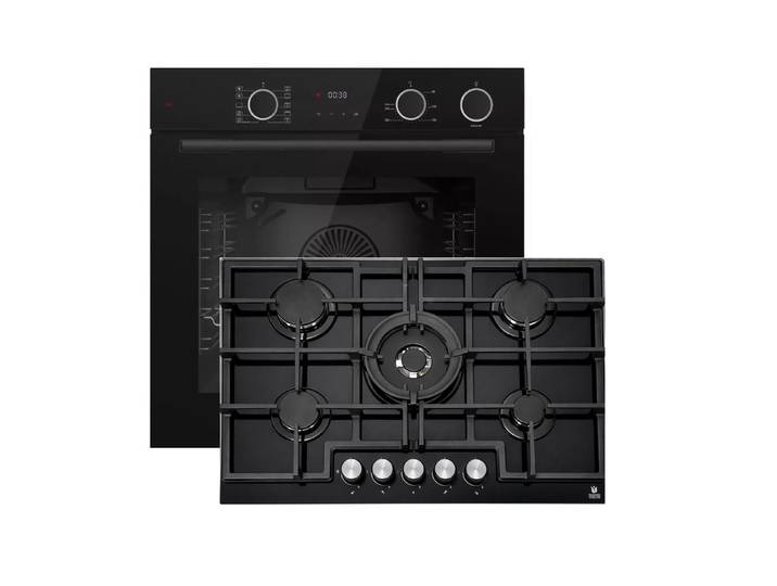 Böhme Elektro-Herd-Set Böhme HB60F78DL Backofen AirFry Dampf+Gaskochfeld 75cm Glaskeramik