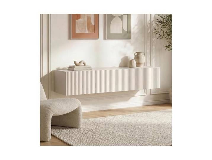 Sicaan meuble tv suspendu 160cm beige à tasseaux - leya