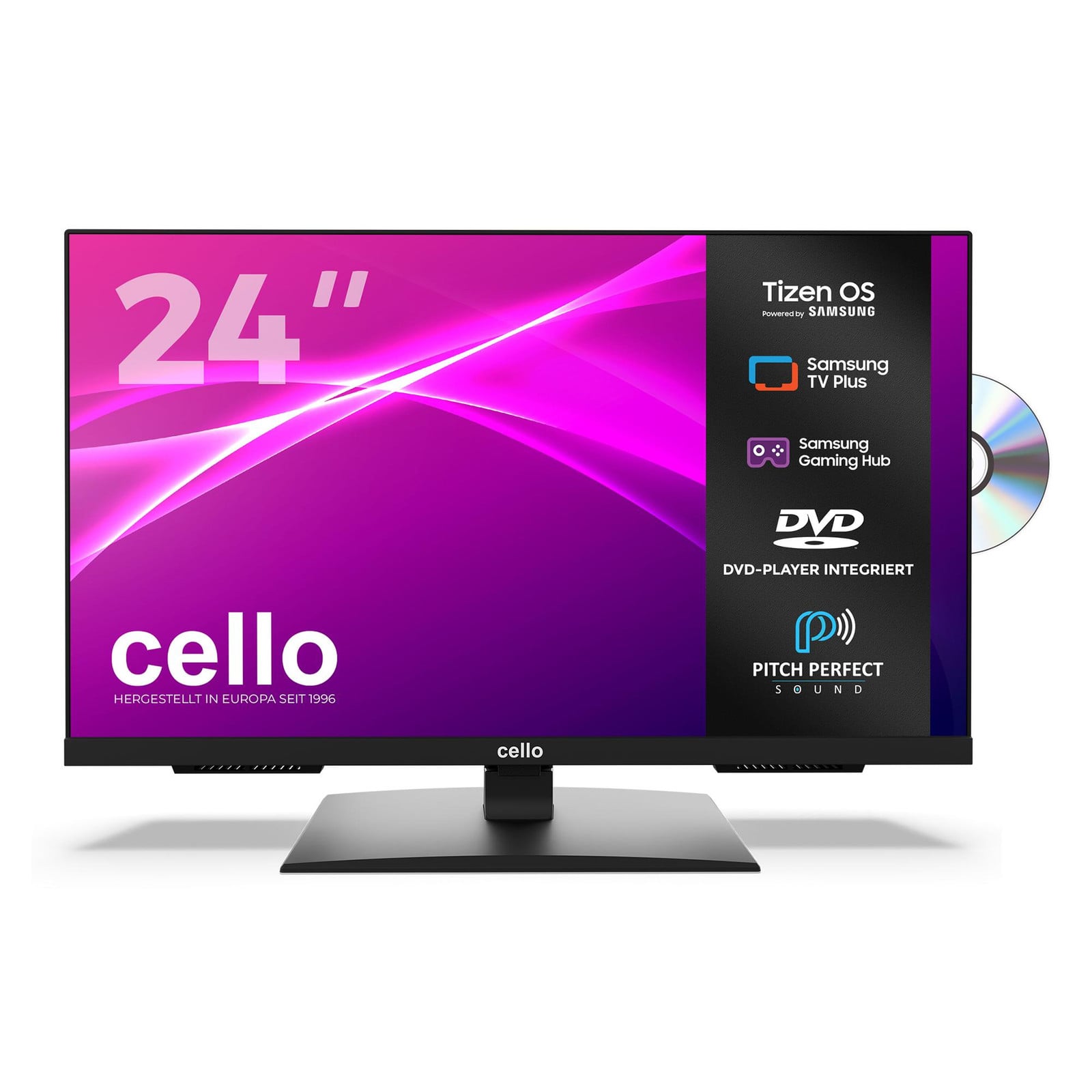 Samsung Cello 24 inch Smart LED TV met Tizen OS, ingebouwde DVD-speler, Bluetooth en Wi-Fi
