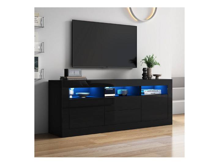 STILVORA Lowboard mit LED&Schubladen,TV-Schrank Fernsehschrank mit offenen Fächern (TV-Ständer für 70-Zoll-Fernseher, 3 offenen Fächern, 2 Türen, 2 Schubladen), mit LED-Beleuchtung
