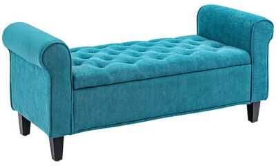 GREATPLANINC Velvet Upholstered End of Bed Bench, Button Tufted Storage Ottoman, Window Bench with Rolled Arms & Solid Wood Legs