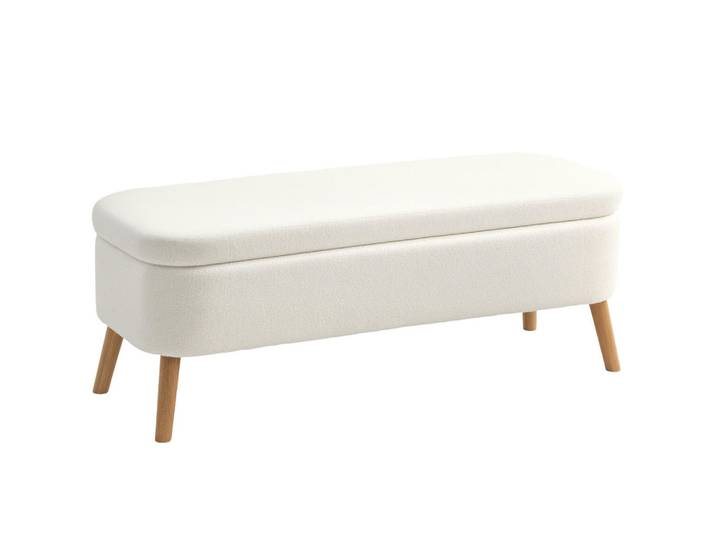 Homcom Sitzbank mit Stauraum Polsterbank mit Fleece-Optik, Holzbeine für Wohnzimmer, Creme, Textil, 42x45x120 cm, Esszimmer, Bank, Sitzbänke
