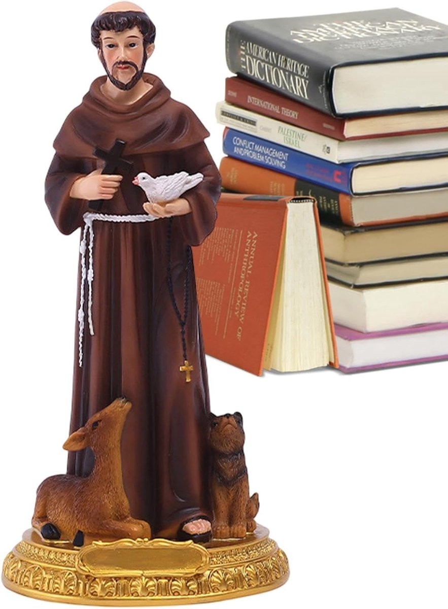 Handgeschilderd Religieus Beeld Bruin - Hoogte: 21.8 cm