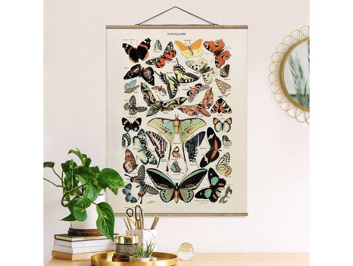 Tableau déco Vintage Papillons Tissu Multicolore 35 x 47cm