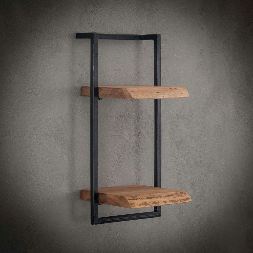Pier import Etagère murale verticale 2 niveaux en acacia massif cadre acier Marron 30x65x25cm