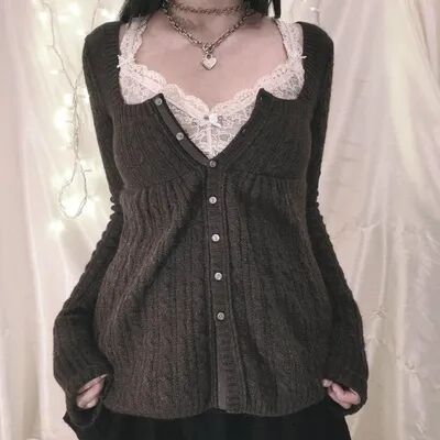 Multisell Products Hub Aesthetic Grunge Babydoll Knitted Sweater, Cottage Milkmaid Pullovers, Knitwear T shirts For Women type 5 l