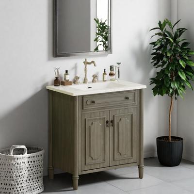 ZWYO HOSIMU 31 in Rubber Wood Vanity with Ceramic Sink, Soft-Close Doors, Adjustable Shelf, Freestanding Bathroom Cabinet