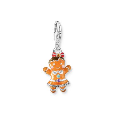 Charm-Einhänger THOMAS SABO "Lebkuchen-Mädchen", orange (silberfarben, orange, pink, blau, rot, violett, braun, orange), Charms, Damen, Silber 925 (recycelt), mit Zirkonia (synth.)