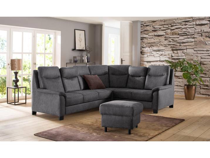 Ecksofa, 265x215 cm, Luxus-Microfaser, Anthrazit, Bettfunktion, Vintage, Home-affaire