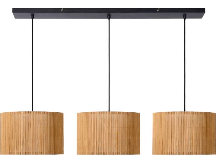 Suspension scandinave avec abat-jours en rotin et bois clair MAGIUS 3xE27 40W Lucide