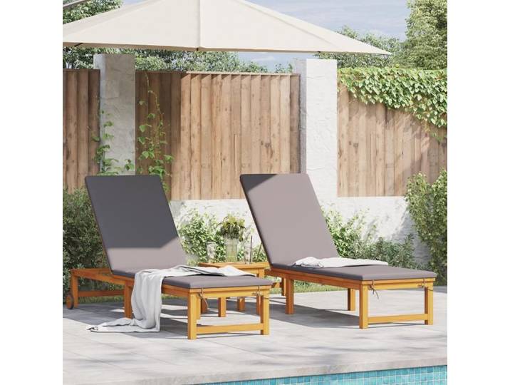 Chaises longues 2 pcs avec coussins en bois d acacia massif