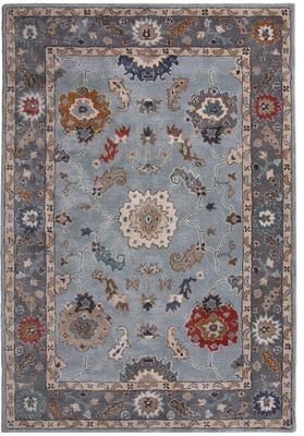 NAVATEXTURA Cyrus Blue Floral Bordered Hand-Tufted Rug