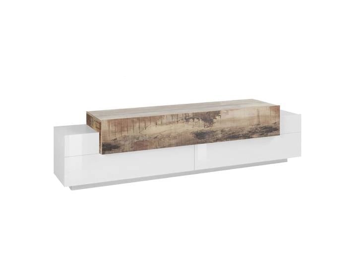 Meuble tv effet bois blanc brillant, beige 200x45 cm