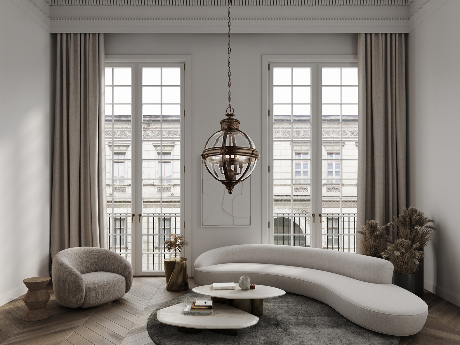 Elstead Lighting Adams kroonluchter, Brits brons, 4 lichtpunten, E14