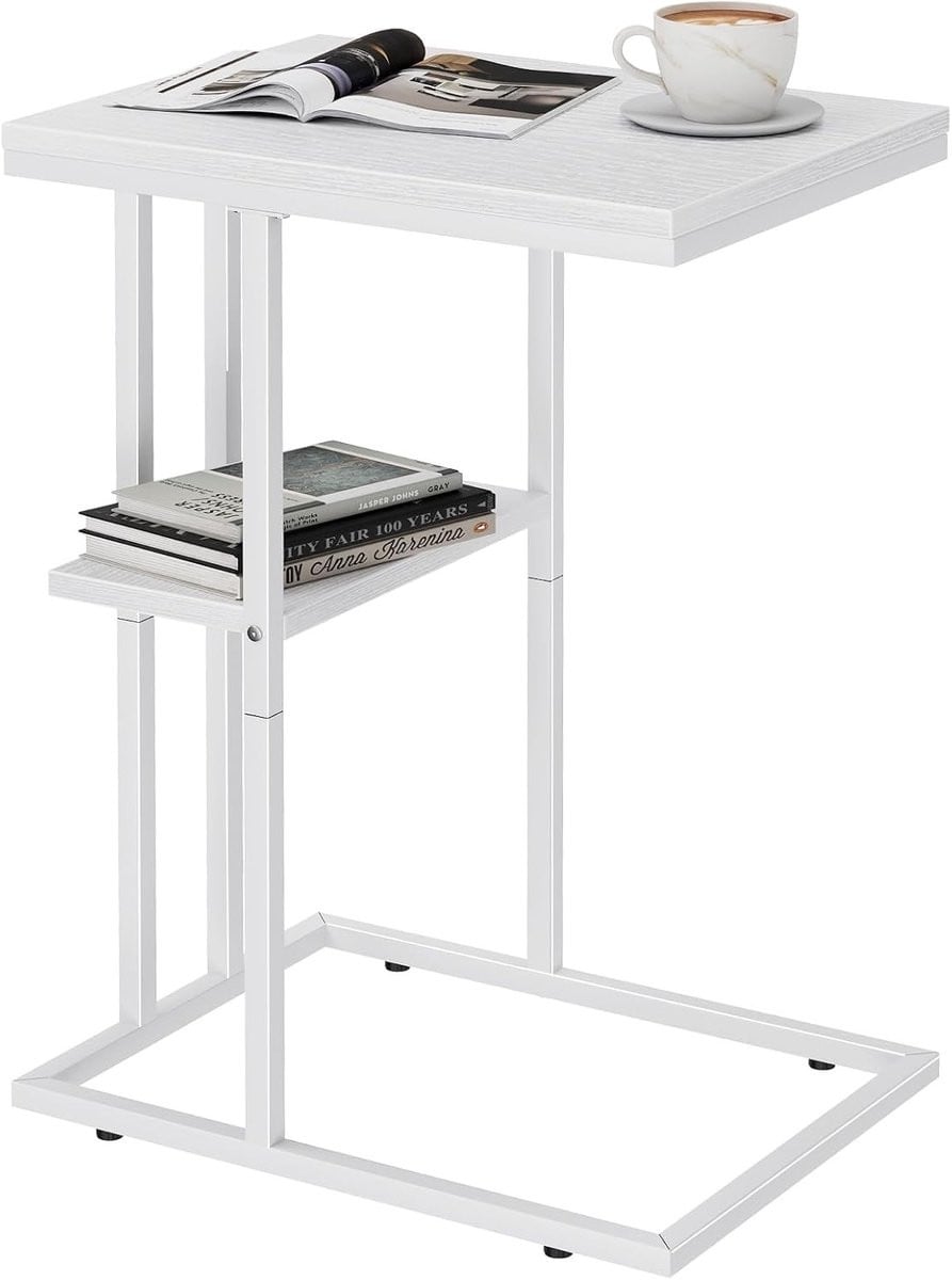 Moderne C-vormige Bijzettafel van Hout, Wit, Compact