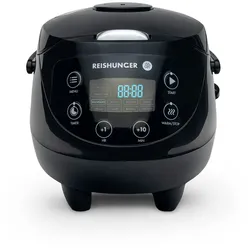Reishunger Digitaler Mini Reiskocher und Dampfgarer, Schwarz - Timer - kleiner Multikocher, 8 Programme, 7-Phasen-Kochtechnologie, 1-3 Personen