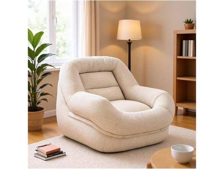 Fauteuil Poire Une Place en Velours Côtelé Blanc Petit Canapé Pouf Relax pour Salon Chambre Balcon