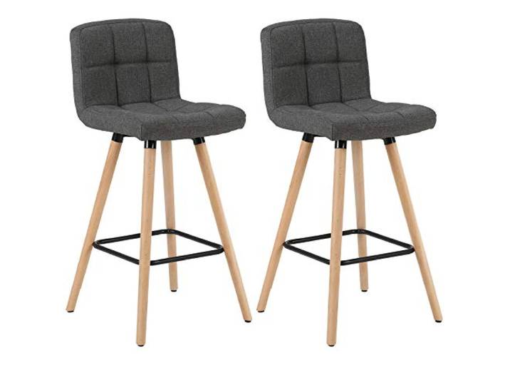 WOLTU Barhocker 2er Set, Barstuhl mit Rückenlehne, Leinen-Bezug, Dunkelgrau Bar Stool mit Fußstütze, Design Stuhl Massivholz, für Küche, Hausbar