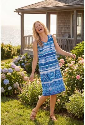 Plus Size Women's Trapeze V-Neck Short Lounger by Dreams & Co. in Bright Cobalt Tie Dye Stripe (Size 4X)
