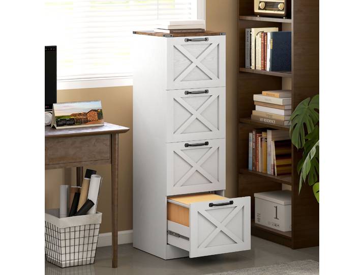 HOMCOM Caisson Bureau 4 Tiroirs Blanc avec Rail Suspendu