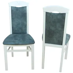 Stuhl Set in Weiß Holz Grau Blau Microfaser (2er Set)