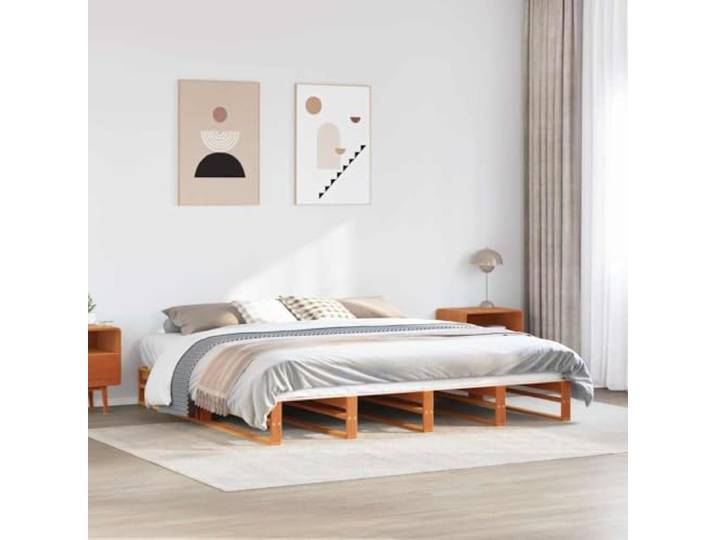 RJPLMFV Bettgestell, Massivholz, Kiefer, Braun, 180 x 200 cm Lattenrost inklusive, stabil und robust, rustikales Design, ohne Matratze